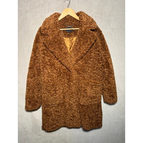 Bernardo Womens Longline Faux Fur Teddy Coat Camel Size Medium - Picture 2 of 7
